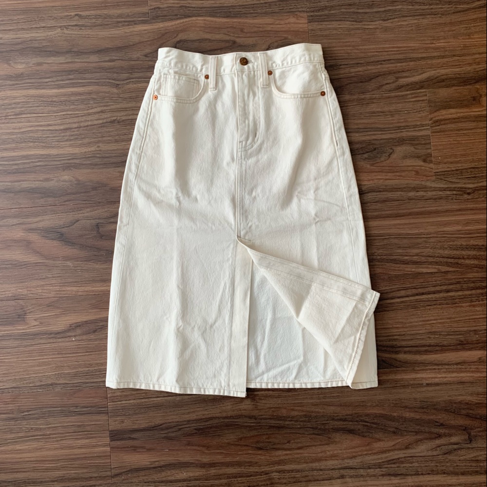 Madewell denim a-line midi skirt in vintage canvas wash